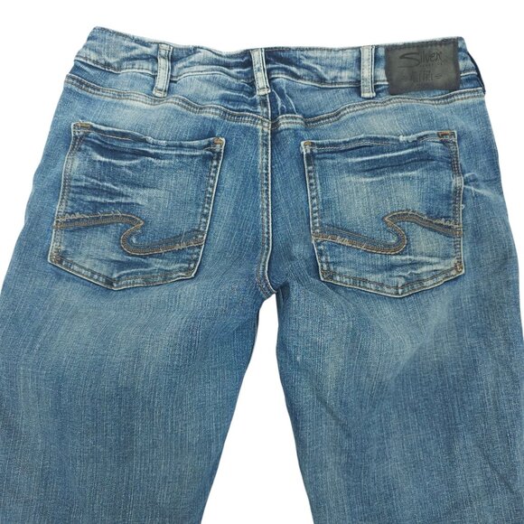 Silver Jeans Sam Boyfriend Sz 30 x 25 Mid Rise Stretch Distressed Crop Med Wash - Picture 6 of 12